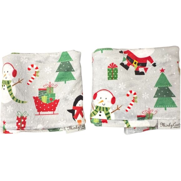 Minky Couture Plush Christmas Themed Holiday Print Luxe Standard Pillow Cases - Picture 1 of 8